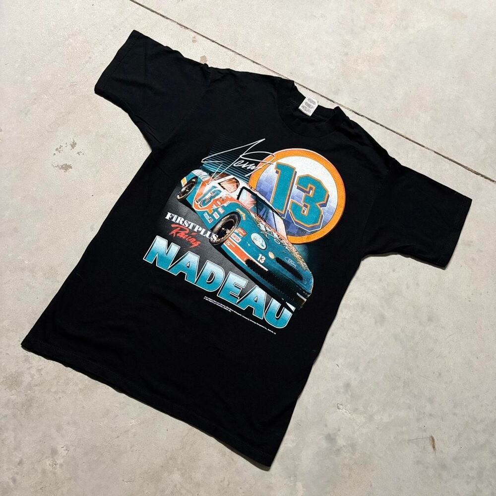 Vintage Rare 1998 Jerry Nadeau First Plus Nascar Racing Double Sided T Shirt L